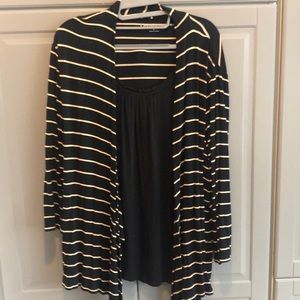 Black and Tan stripe sweater with built in shirt